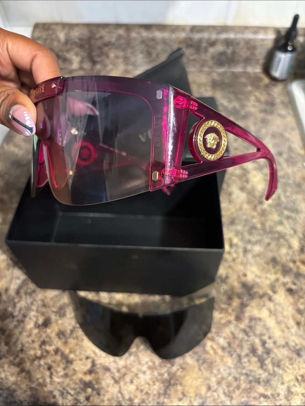 Versace Women's Purple-Pink Shield Sunglasses